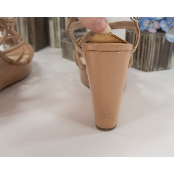 Prada Nude Patent Strappy Wedge Heels 36.5 - Picture 6 of 6